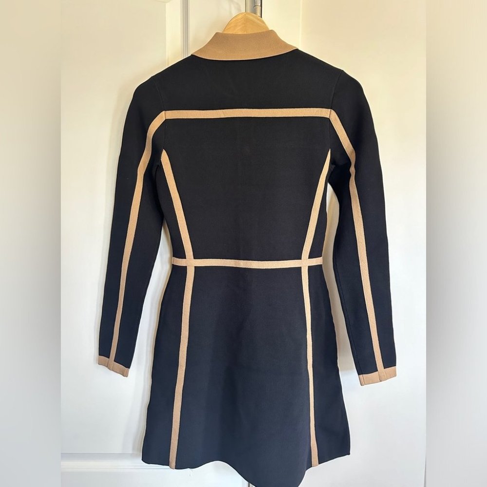 NEW Reiss Nikki Contrast Trim Press Stud Mini Dress in Black Camel | size S - Picture 7 of 8